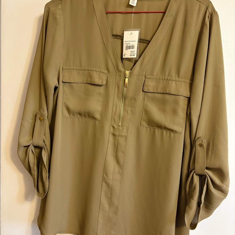 Women's Olive V-Neck Blouse